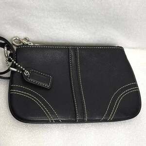 Coach  Black Leather Zip Coin Purse Wristlet Vintage Y2K 4x6”